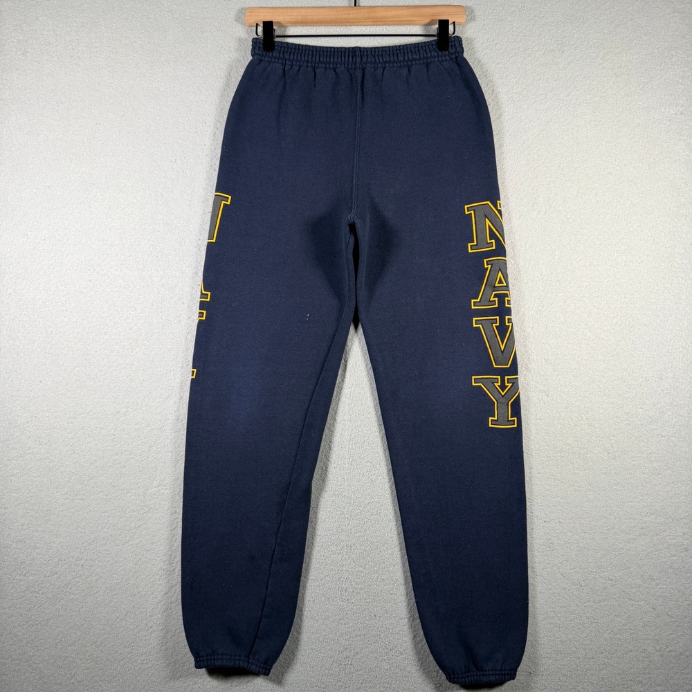 Soffe US Navy Sweatpants Mens Small Navy Blue Yellow Graphic Joggers Made in USA
